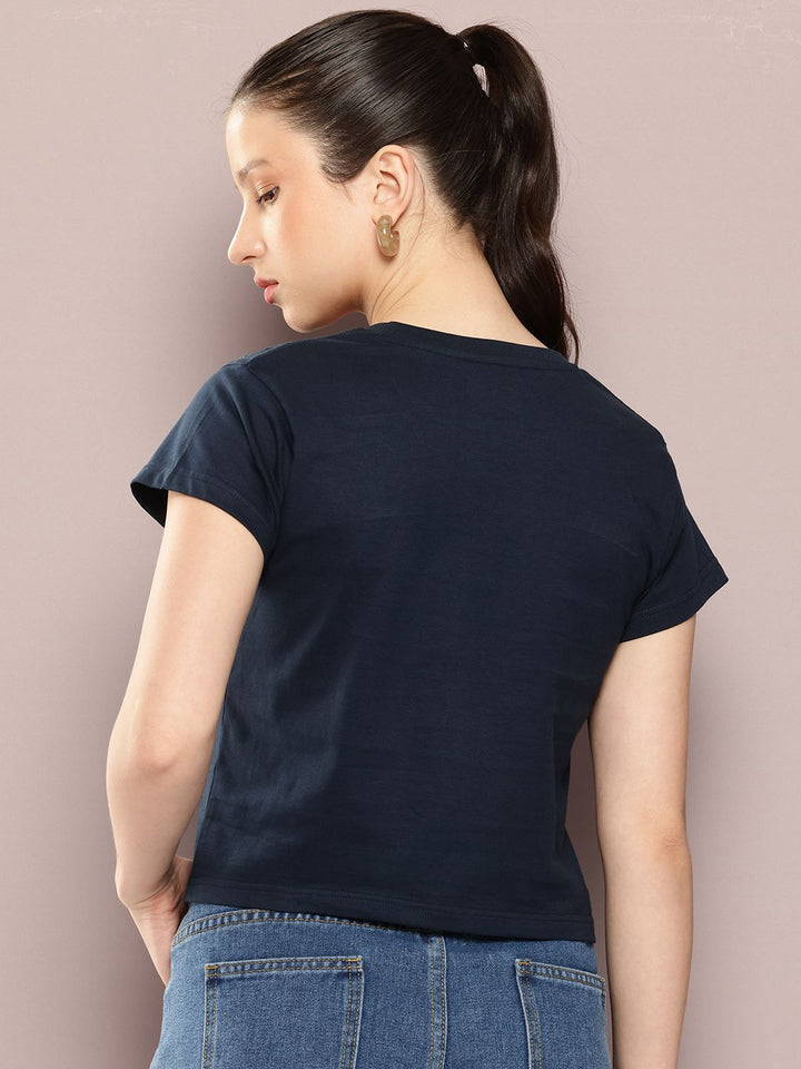 DILLINGER Women Regular Cropped Fit Embroidery Crew Neck Tshirt