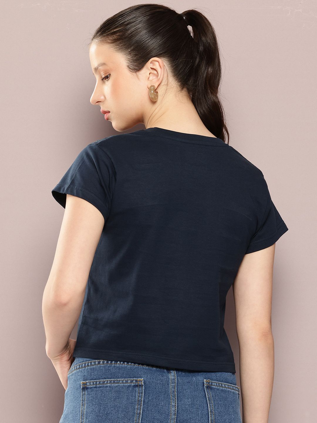 DILLINGER Women Regular Cropped Fit Embroidery Crew Neck Tshirt