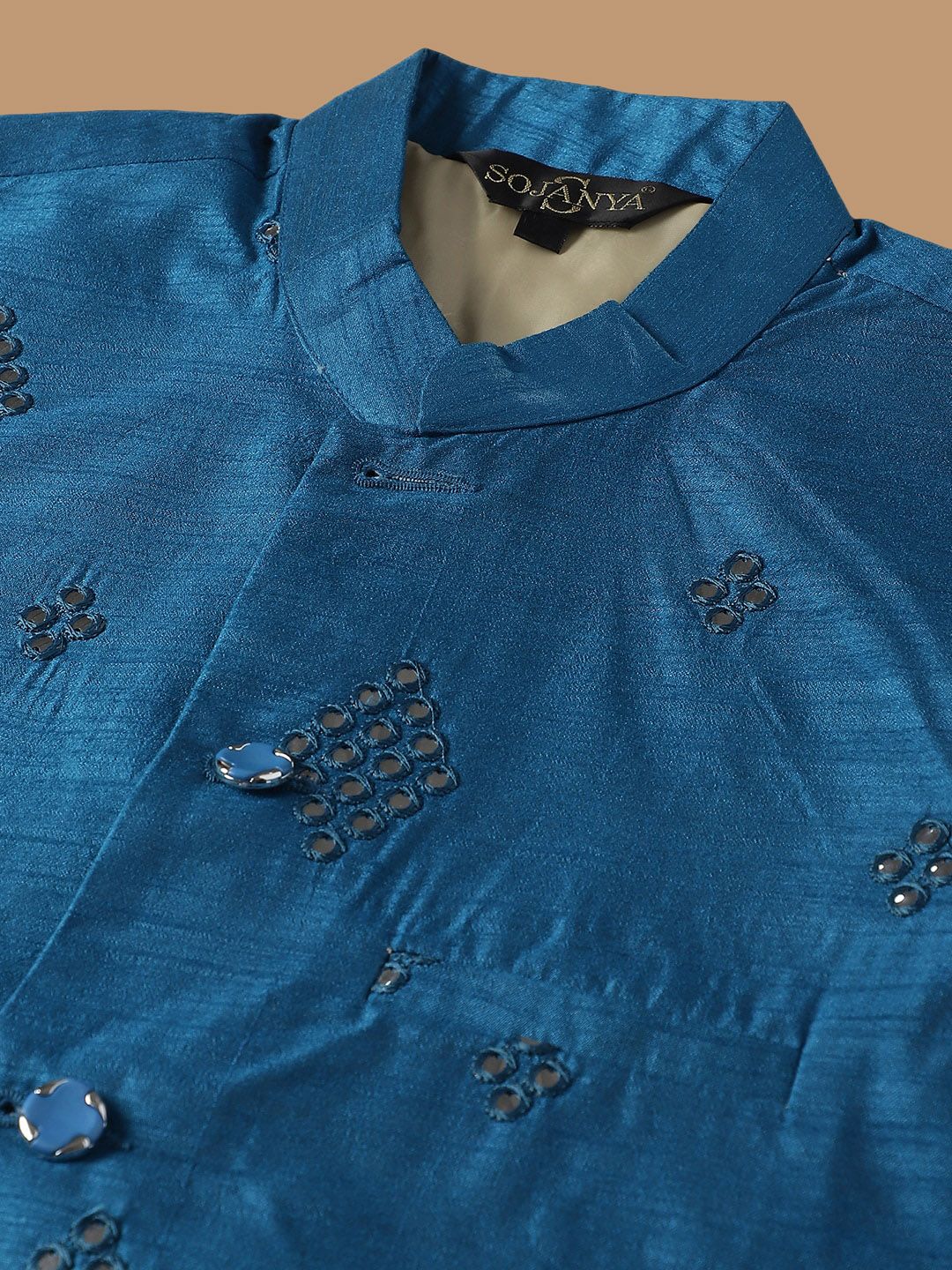 SOJANYA Ethnic Motifs Embroidered Regular Pure Cotton Kurta with Churidar & Nehru Jacket