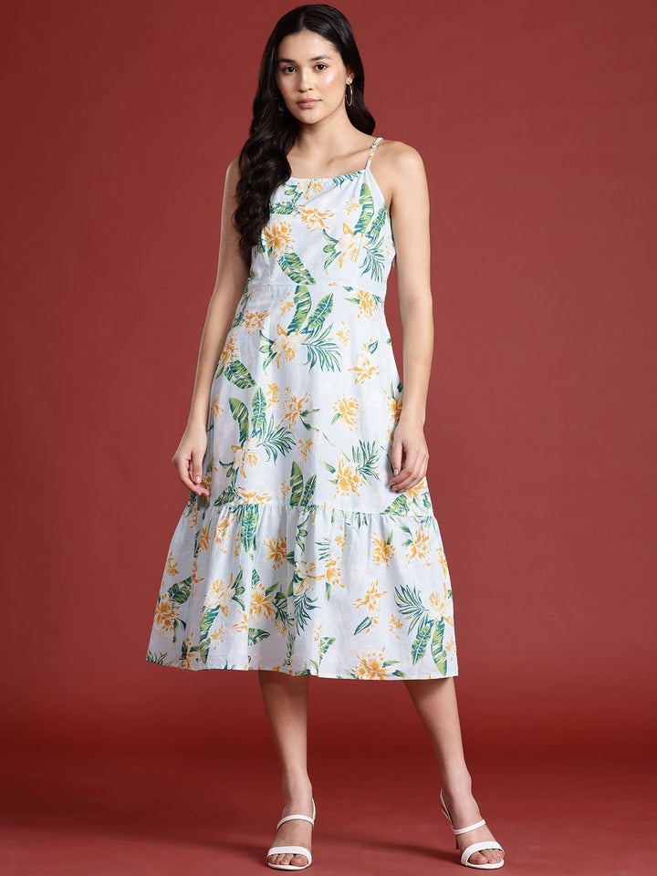 all about you Tropical Print Cotton A-Line Midi Dress