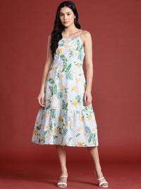 all about you Tropical Print Cotton A-Line Midi Dress