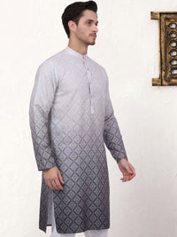 Jompers Ethnic Motifs Printed Mandarin Collar Sequinned Cotton Straight Kurta