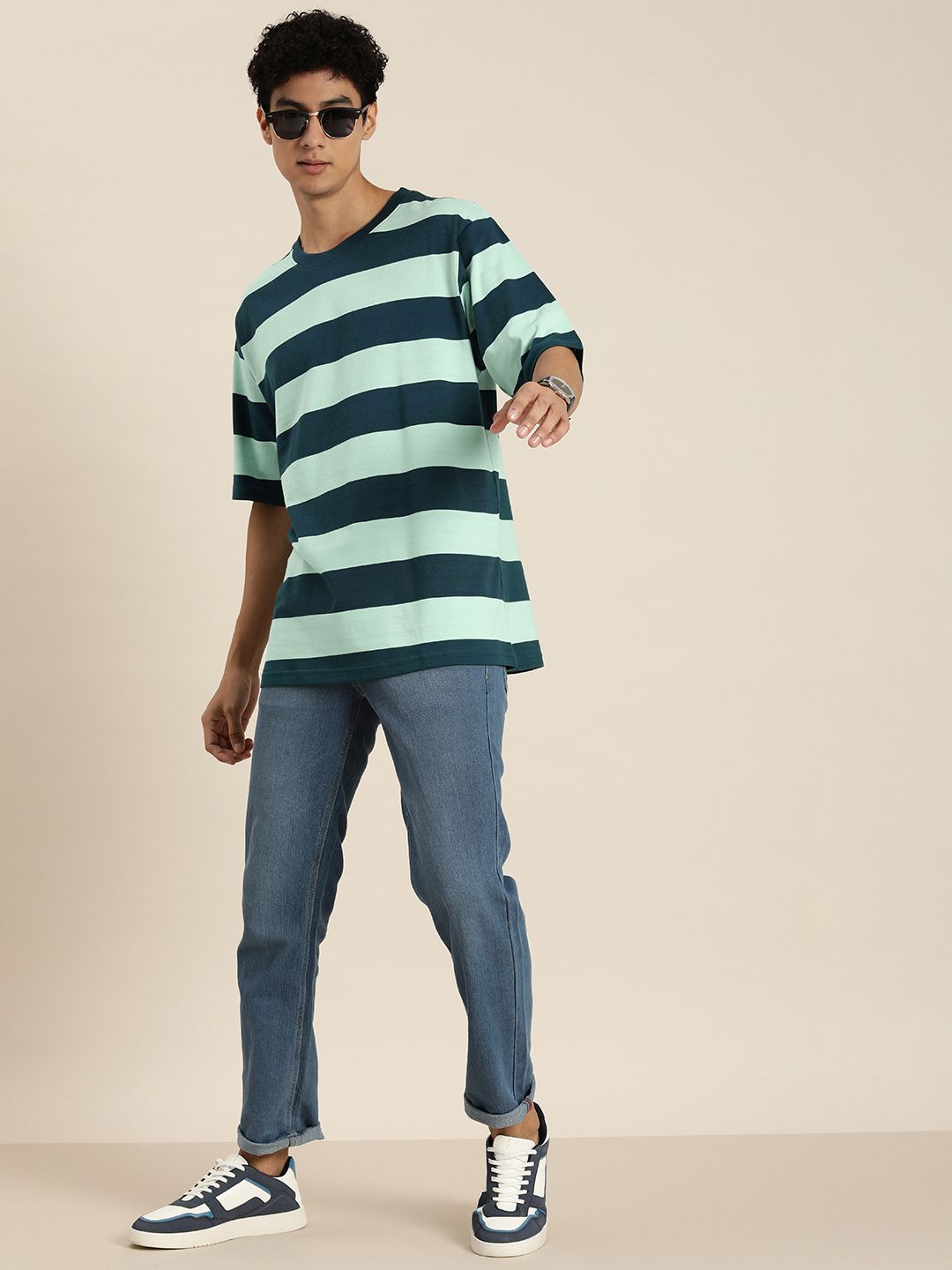 DILLINGER Men Striped Oversized Pure Cotton T-shirt