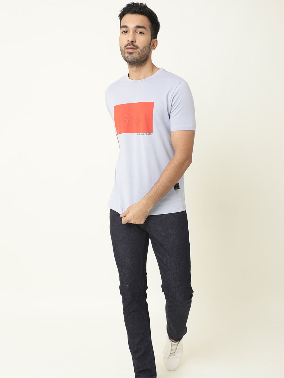 RARE RABBIT Men I Am Regular Fit Colourblocked Round Neck Pure Cotton T-Shirt