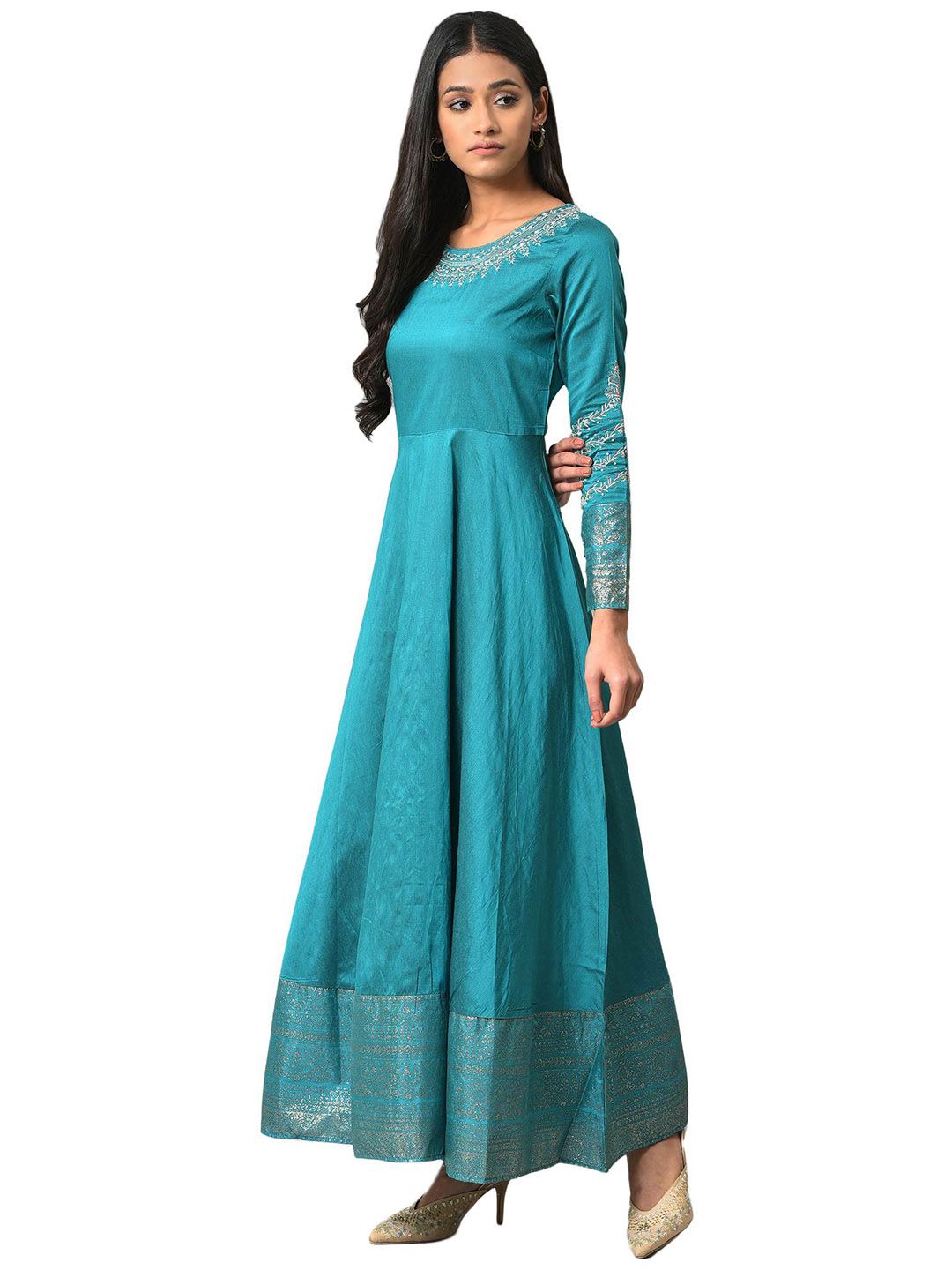 W Round Neck Floral Maxi Ethnic Dress