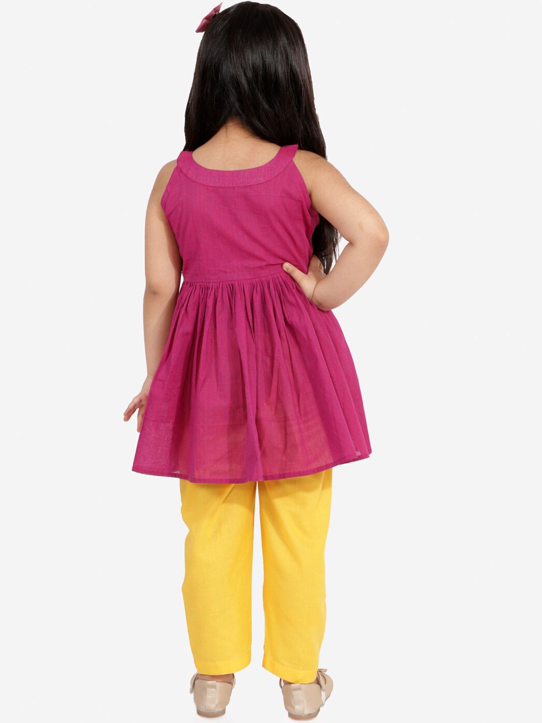 VASTRAMAY Girls Purple Pure Cotton Anarkali Kurti and Trousers