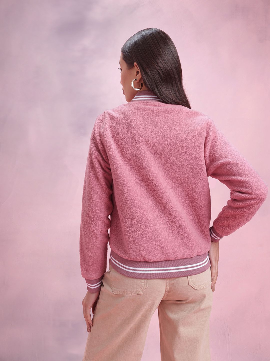 DressBerry Applique Detail Fleece Varsity Jacket