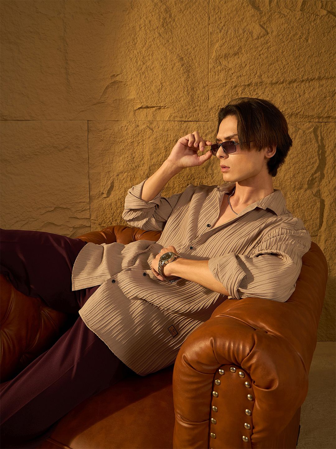 DENNISON Men Drop Shoulder Oversized Textured Shirt