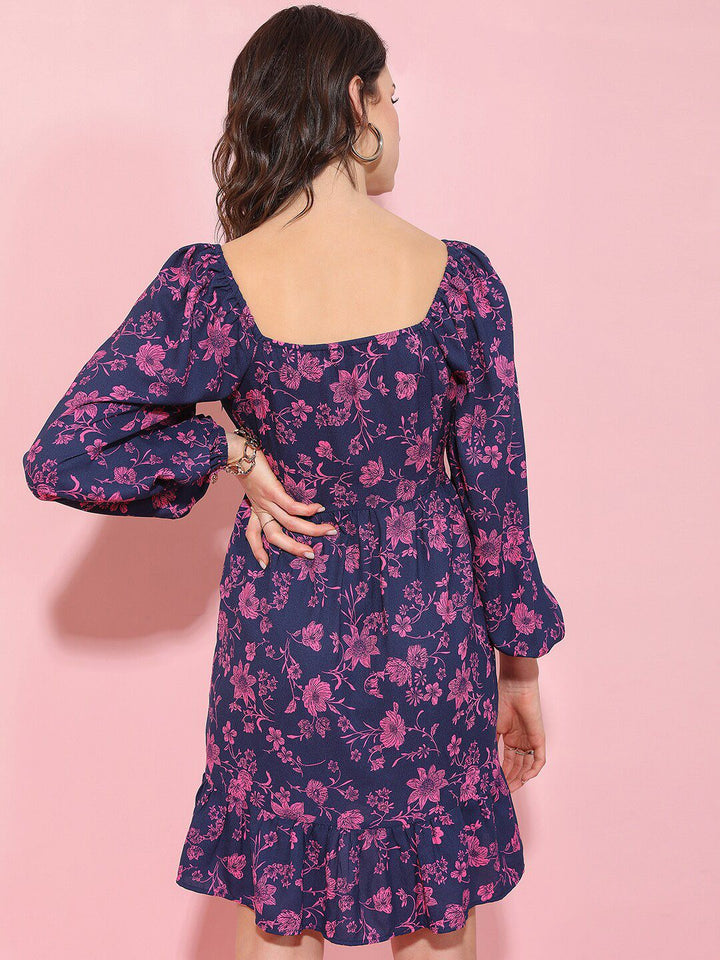 Tokyo Talkies Square Neck Floral Printed A-Line Dress