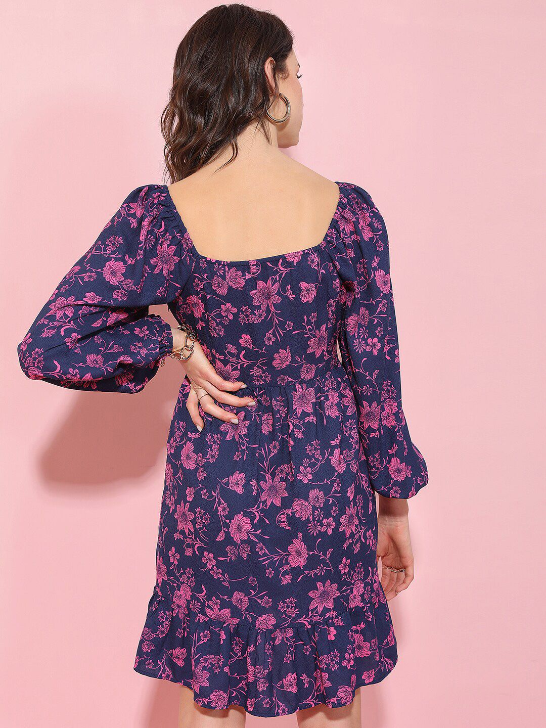 Tokyo Talkies Square Neck Floral Printed A-Line Dress