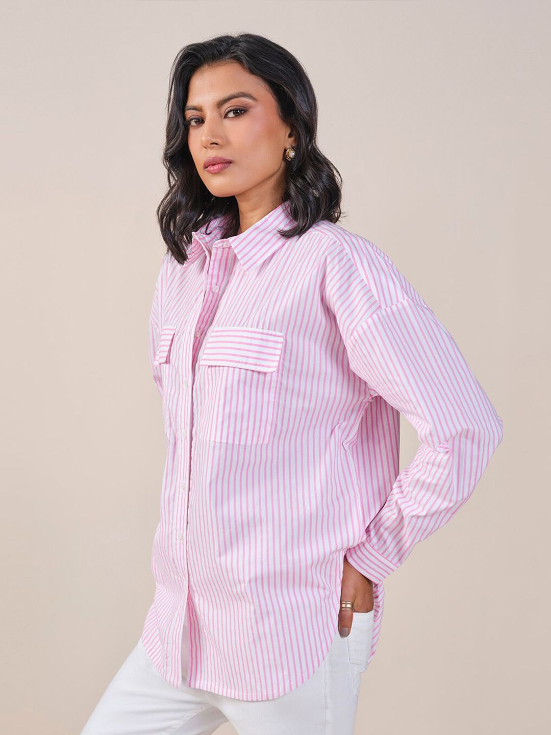 AND Striped Shirt Style Cotton Top