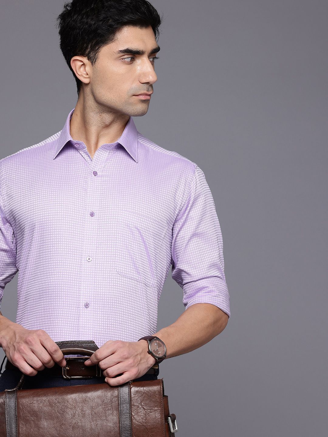 Raymond Slim Fit Micro Checks Pure Cotton Formal Shirt