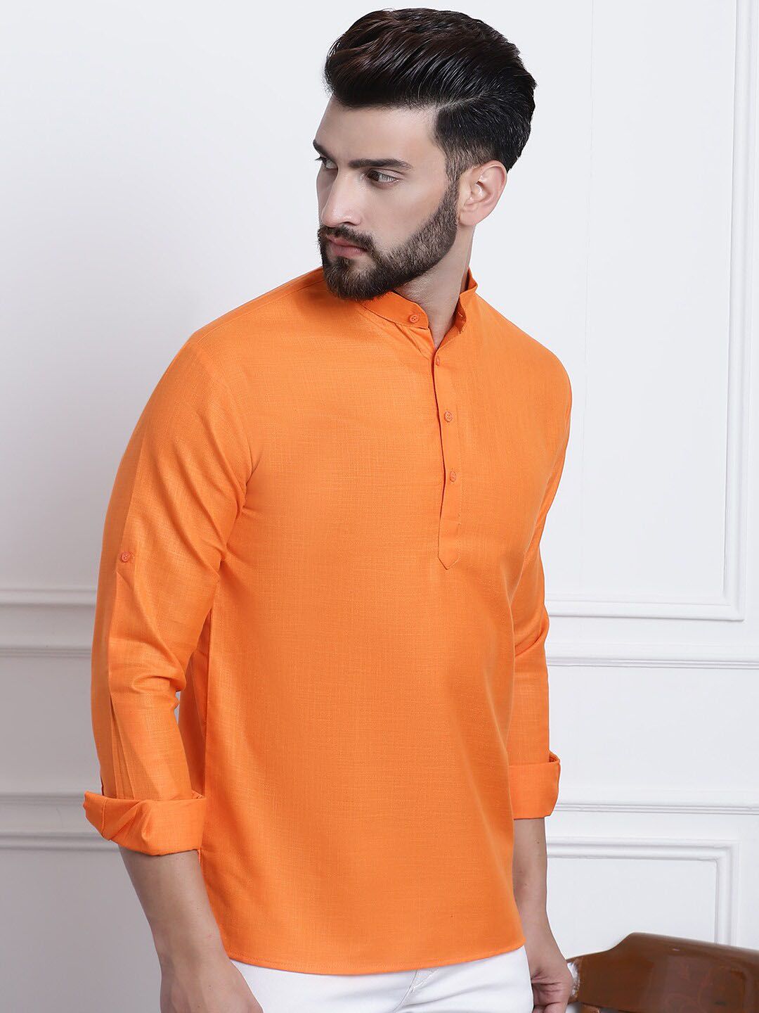 SOJANYA Men Orange Thread Work Kurta