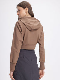 DressBerry Hooded Corset Detail Crop Sweatshirt