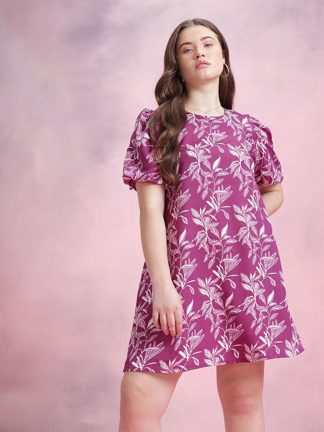 DressBerry Floral Print Puff Sleeve Dress