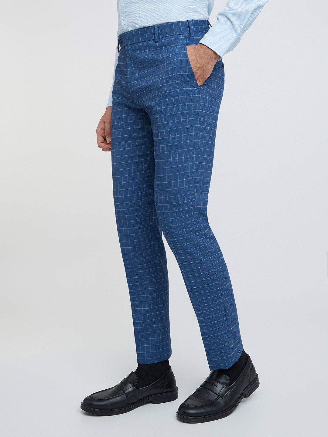 Park Avenue Men Blue Checked Slim Fit  Formal Trouser