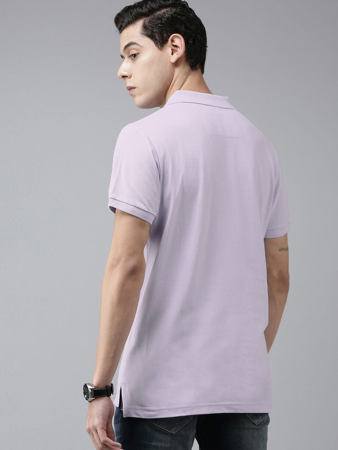 THE BEAR HOUSE Men Violet Polo Collar Slim Fit T-shirt