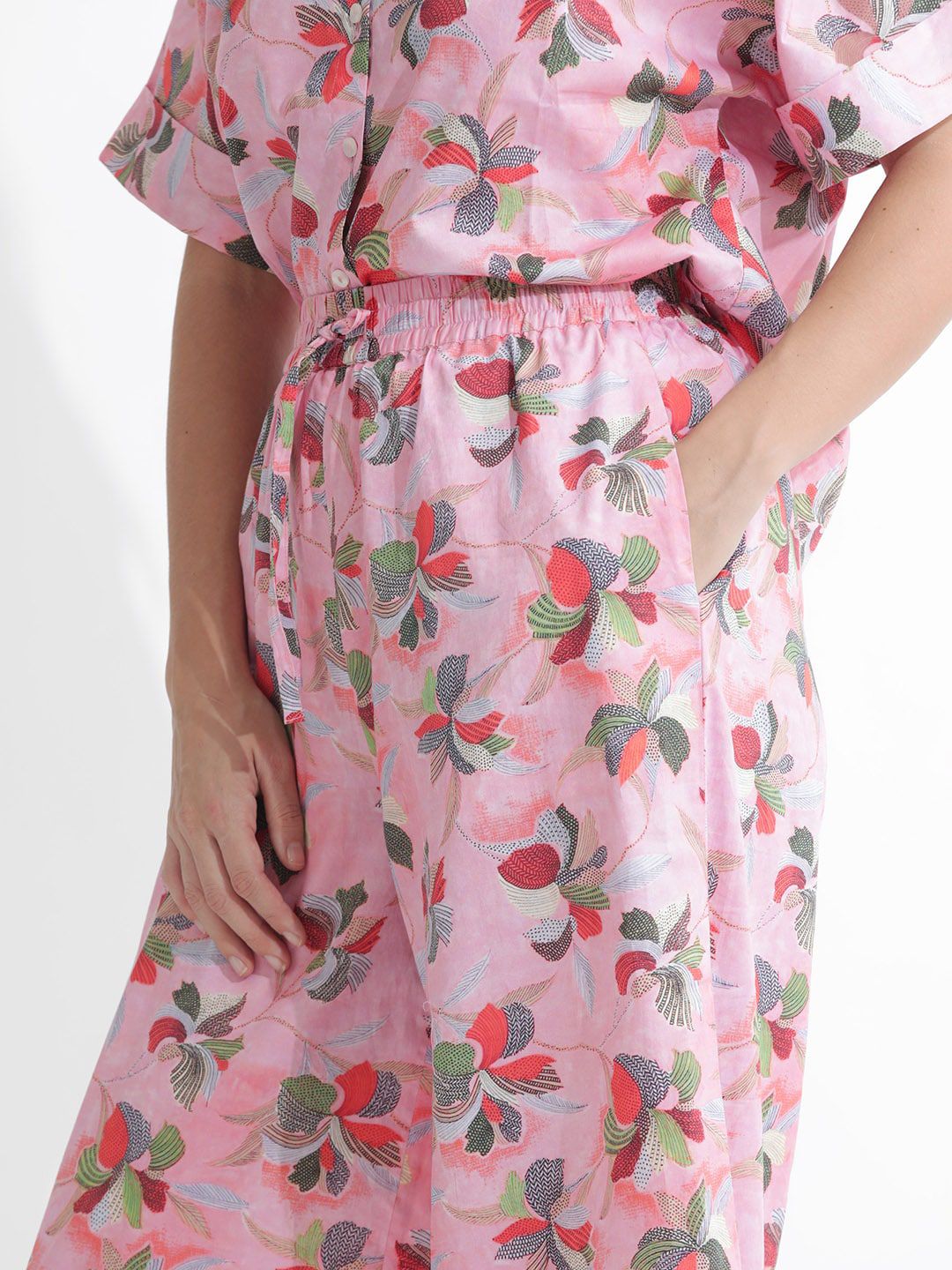 RAREISM Women Floral Printed High Rise Cotton Parallel Trousers