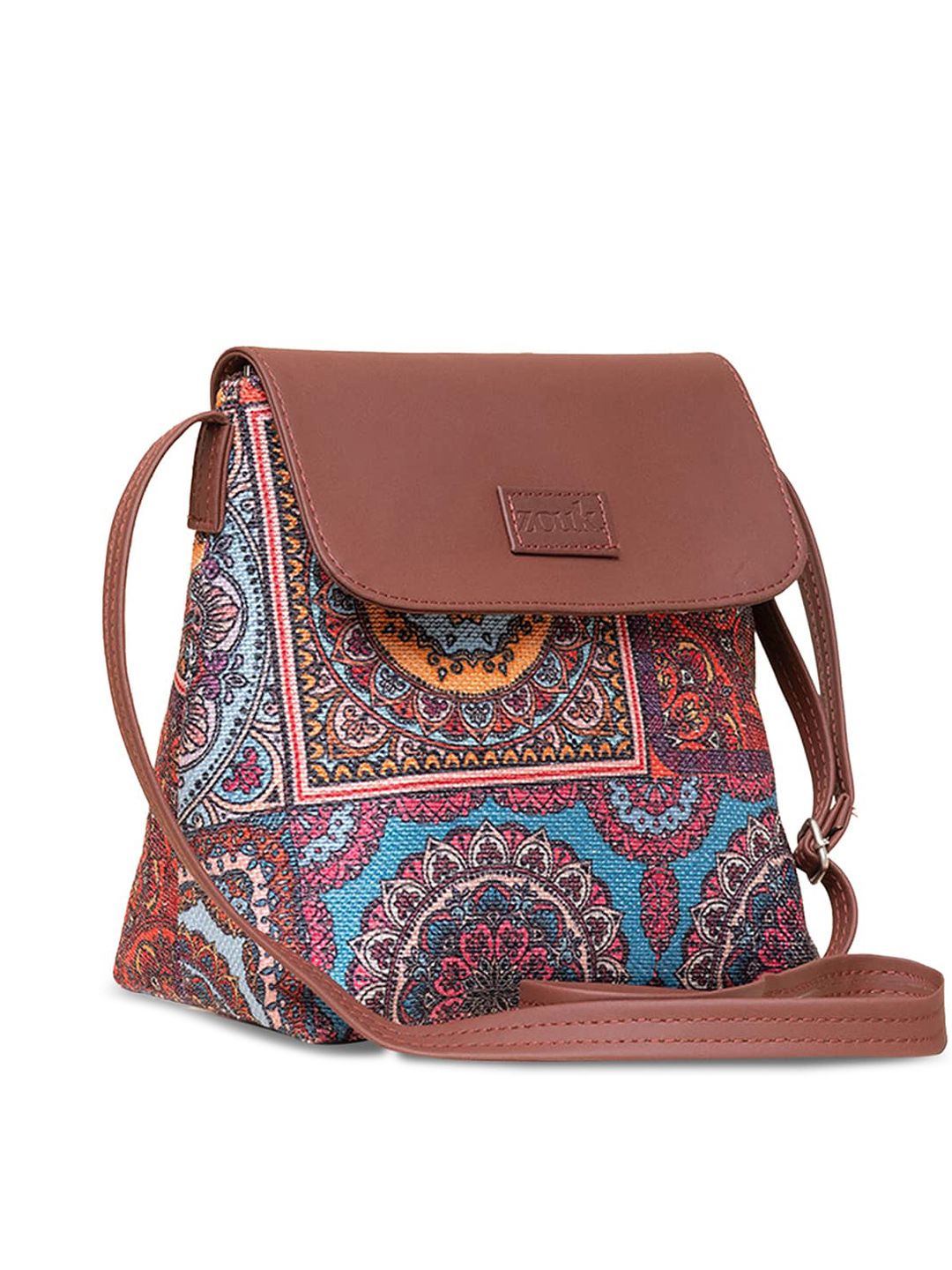ZOUK Ethnic Motifs Printed Structured Sling Bag
