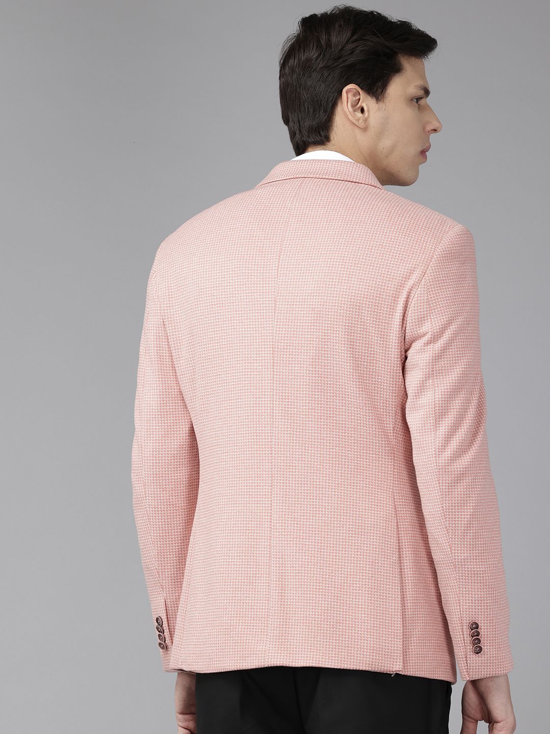 Park Avenue Self Checked Super Slim Fit Single-Breasted Formal Blazer