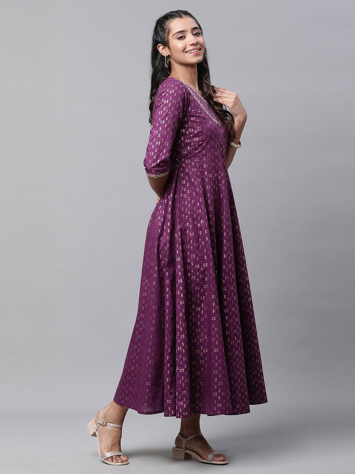 AURELIA Ethnic Motifs Printed Flared Pure Cotton A-Line Maxi Dress
