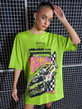 SASSAFRAS Green Graphic Printed Pure Cotton Oversized T-Shirt Dress