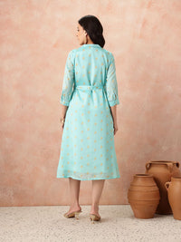 all about you Printed Belted Satin Finish Ethnic Shirt Midi Dress