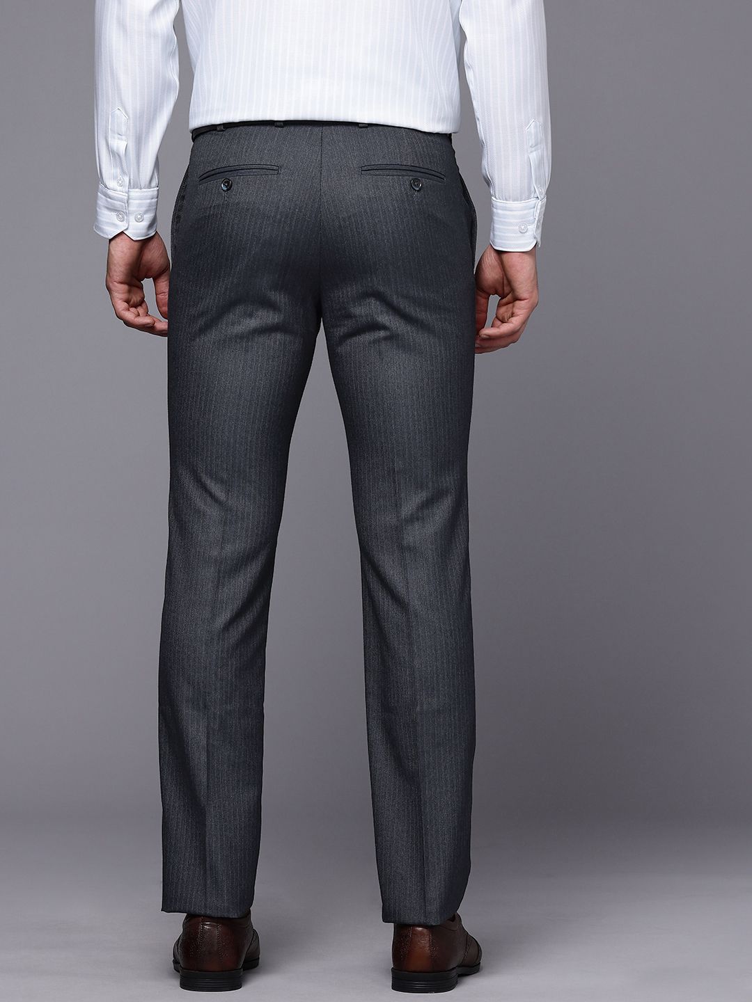 Raymond Men Striped Slim Fit Formal Trousers