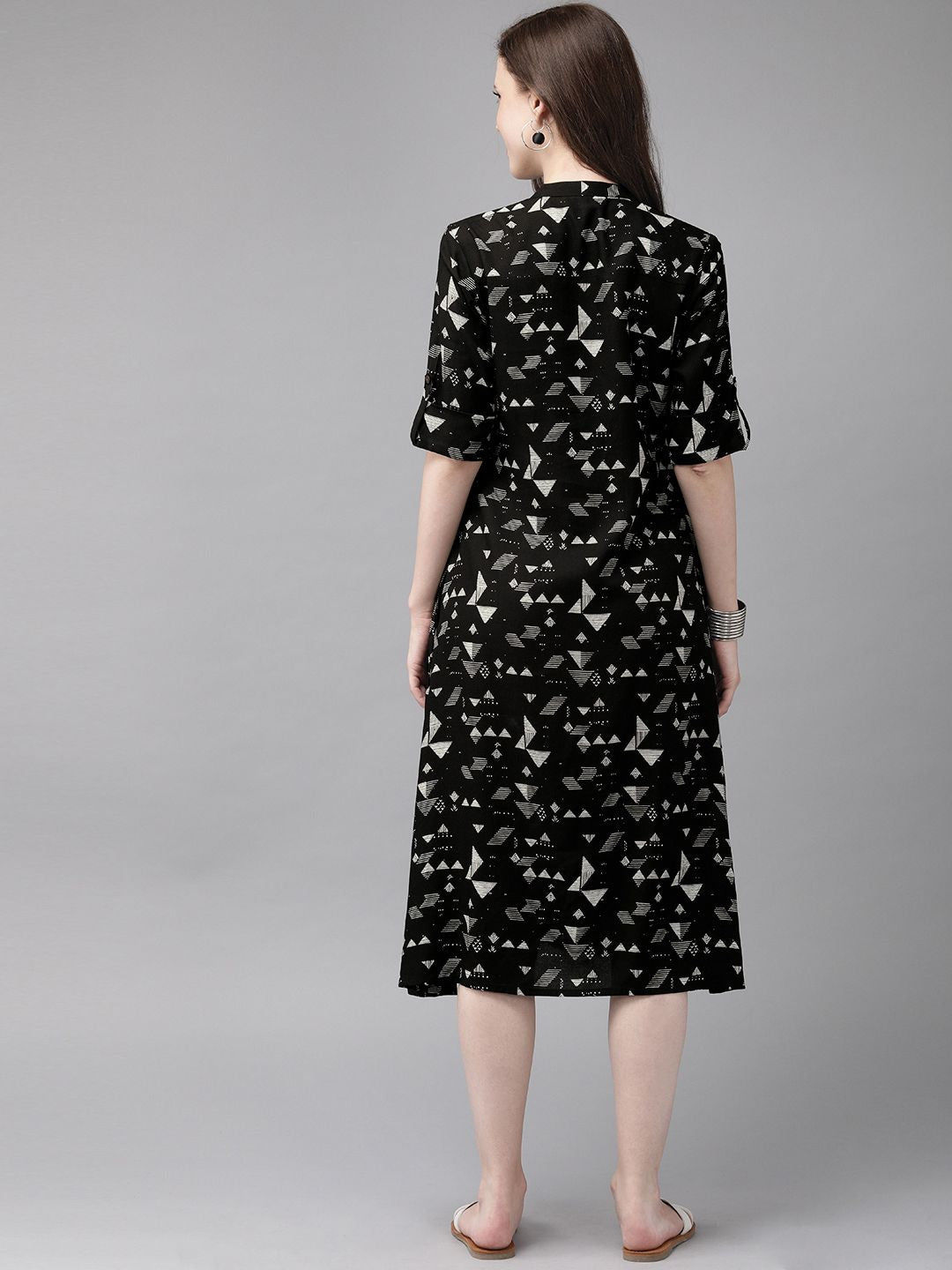 Anouk Women Black & White Printed Fusion A-Line Kurta