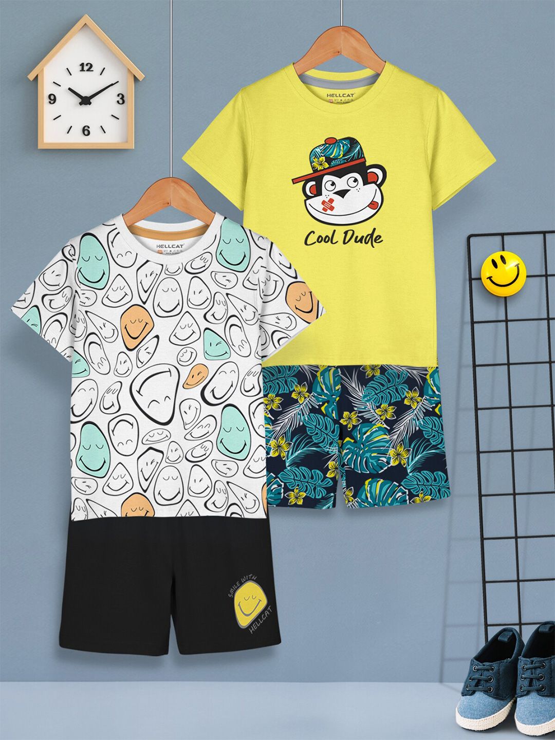 HELLCAT Boys Pack Of 2 Printed T-shirt With Shorts