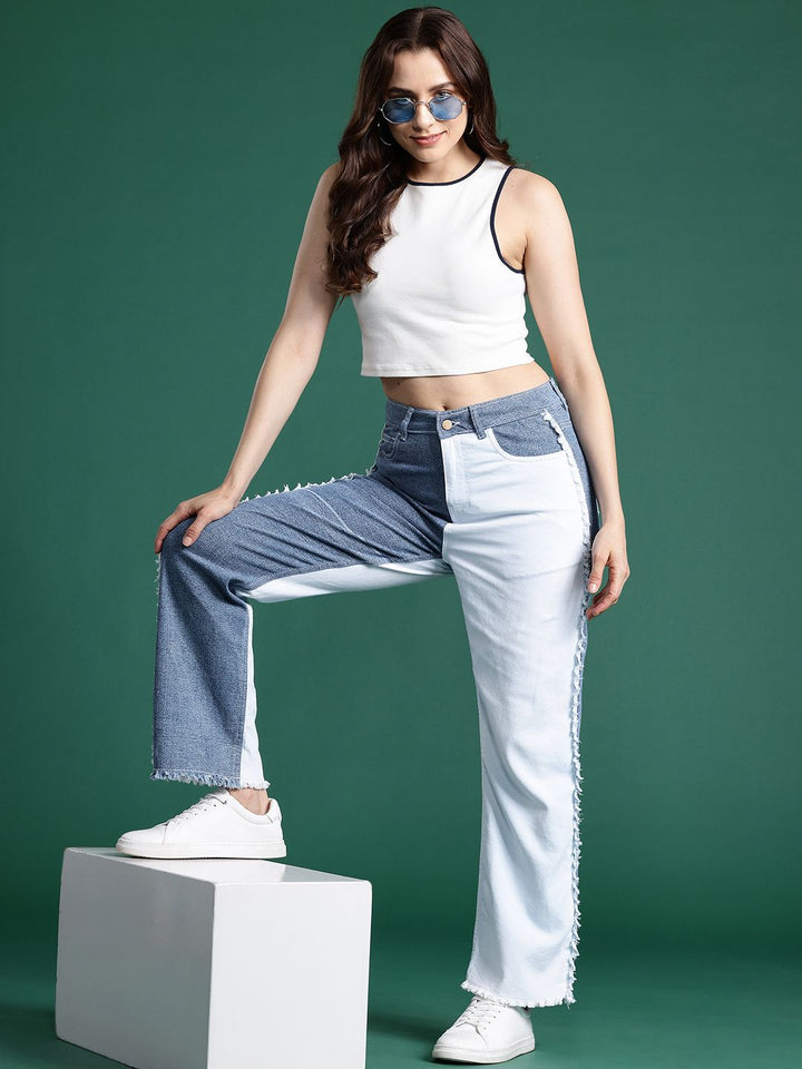 DressBerry Women Straight Fit Colourblocked Panaeled Straight Fit Stretchable Jeans