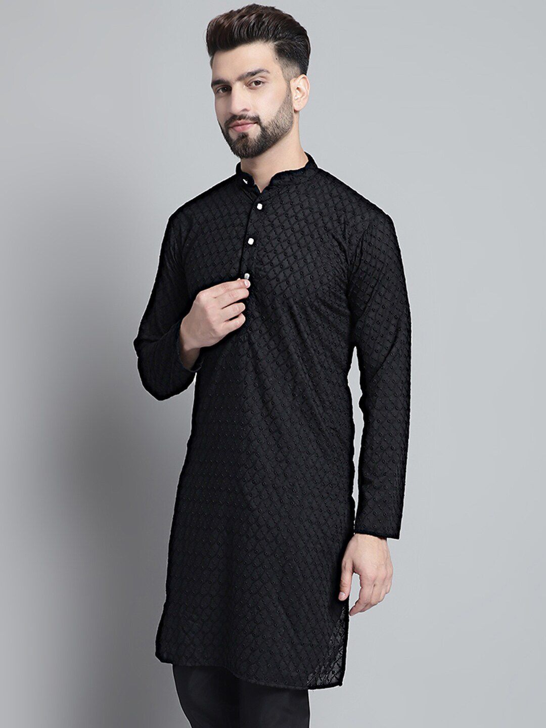 Jompers Geometric Embroidered Straight Pure Cotton Kurta