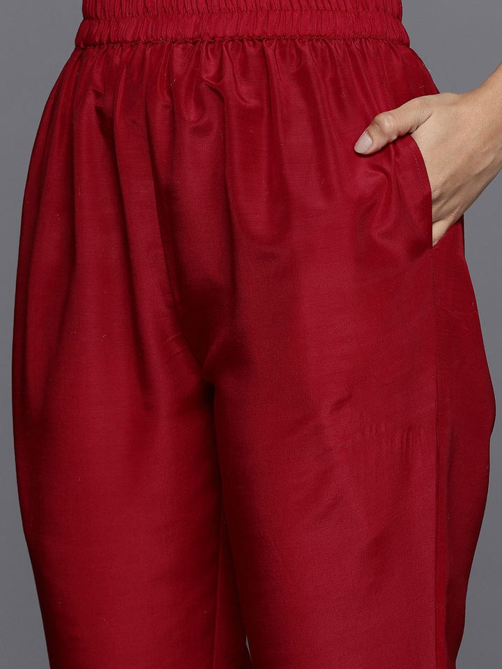 Libas Womens Maroon Yoke Design Anarkali Kurta With Churidar & Dupatta