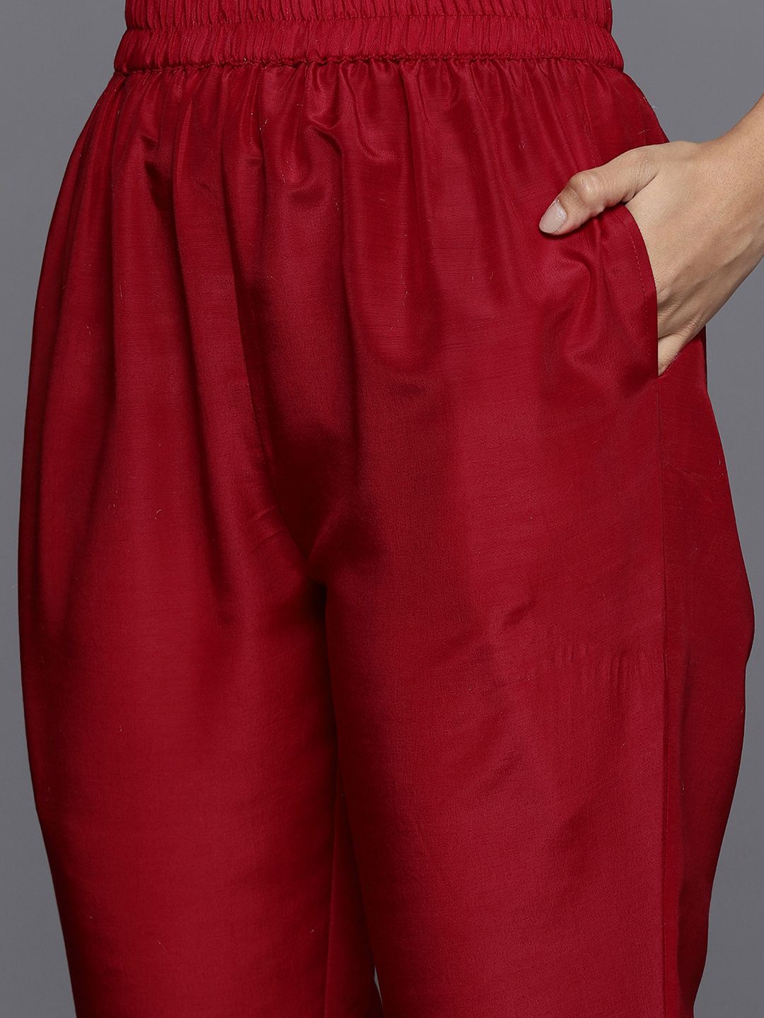 Libas Womens Maroon Yoke Design Anarkali Kurta With Churidar & Dupatta