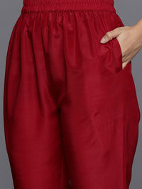 Libas Womens Maroon Yoke Design Anarkali Kurta With Churidar & Dupatta