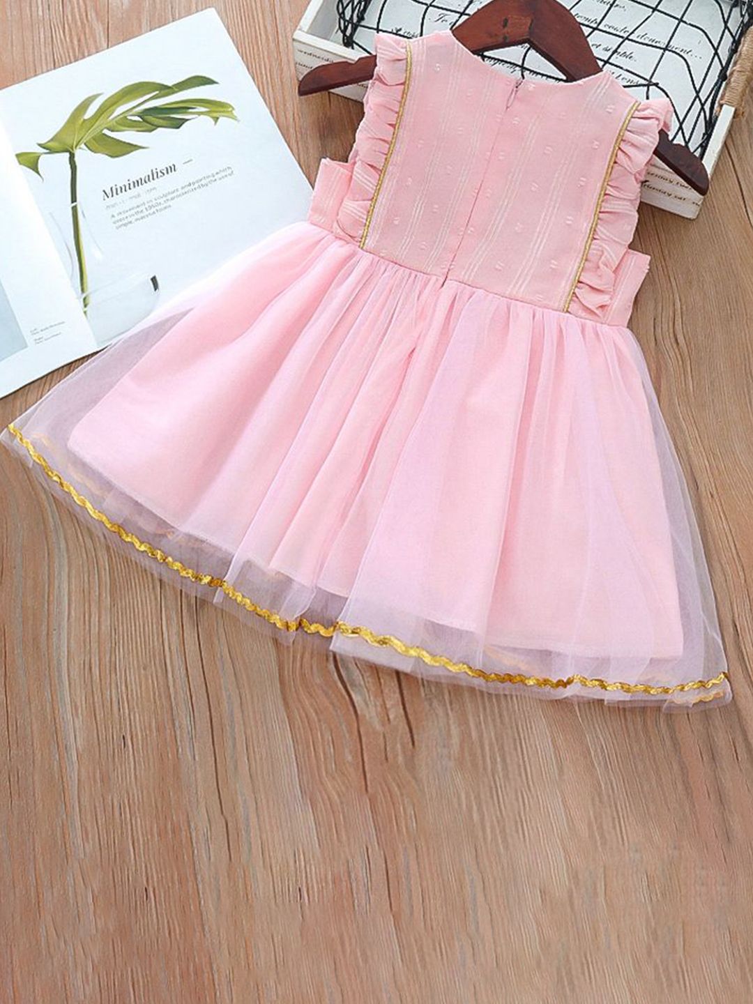 YK Girls Self Design Cotton Fit & Flare Dress