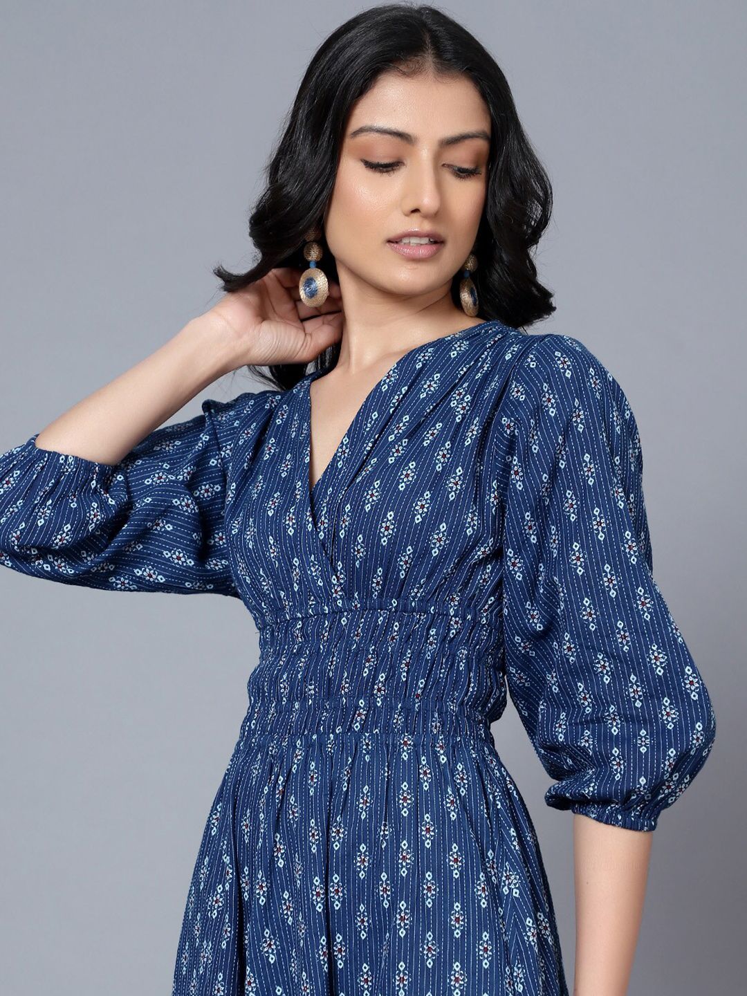 Bani Women V-Neck Ethnic Motifs A-Line Midi Dress