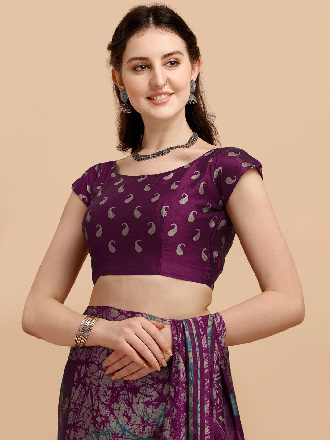 KALINI Purple & Blue Floral Printed Saree