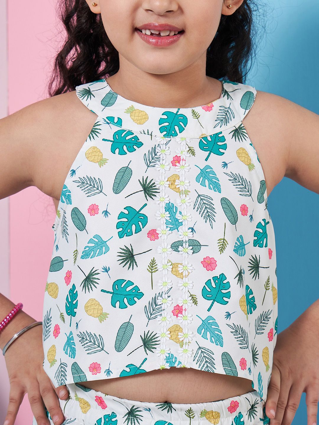 pspeaches Girls Floral Printed Crop Top With Trousers