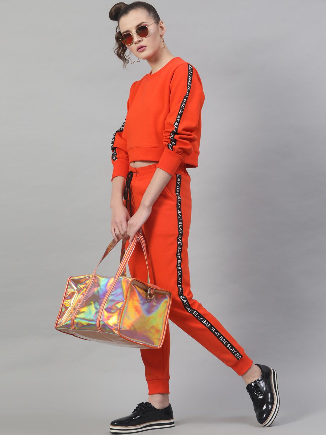 STREET 9 Women Pure Cotton Orange Regular Fit Solid Joggers