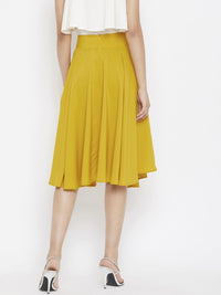 Berrylush Mustard Yellow Pleated Flared A-Line Skirt