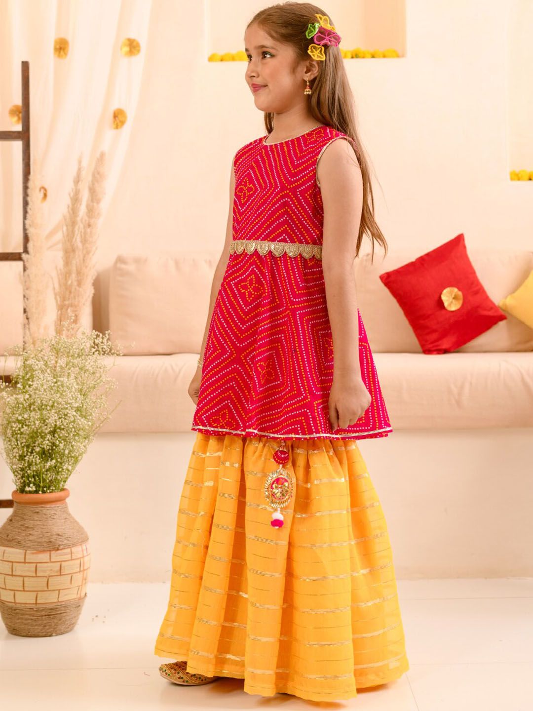 pspeaches Girls Printed Pure Cotton Kurta with Sharara