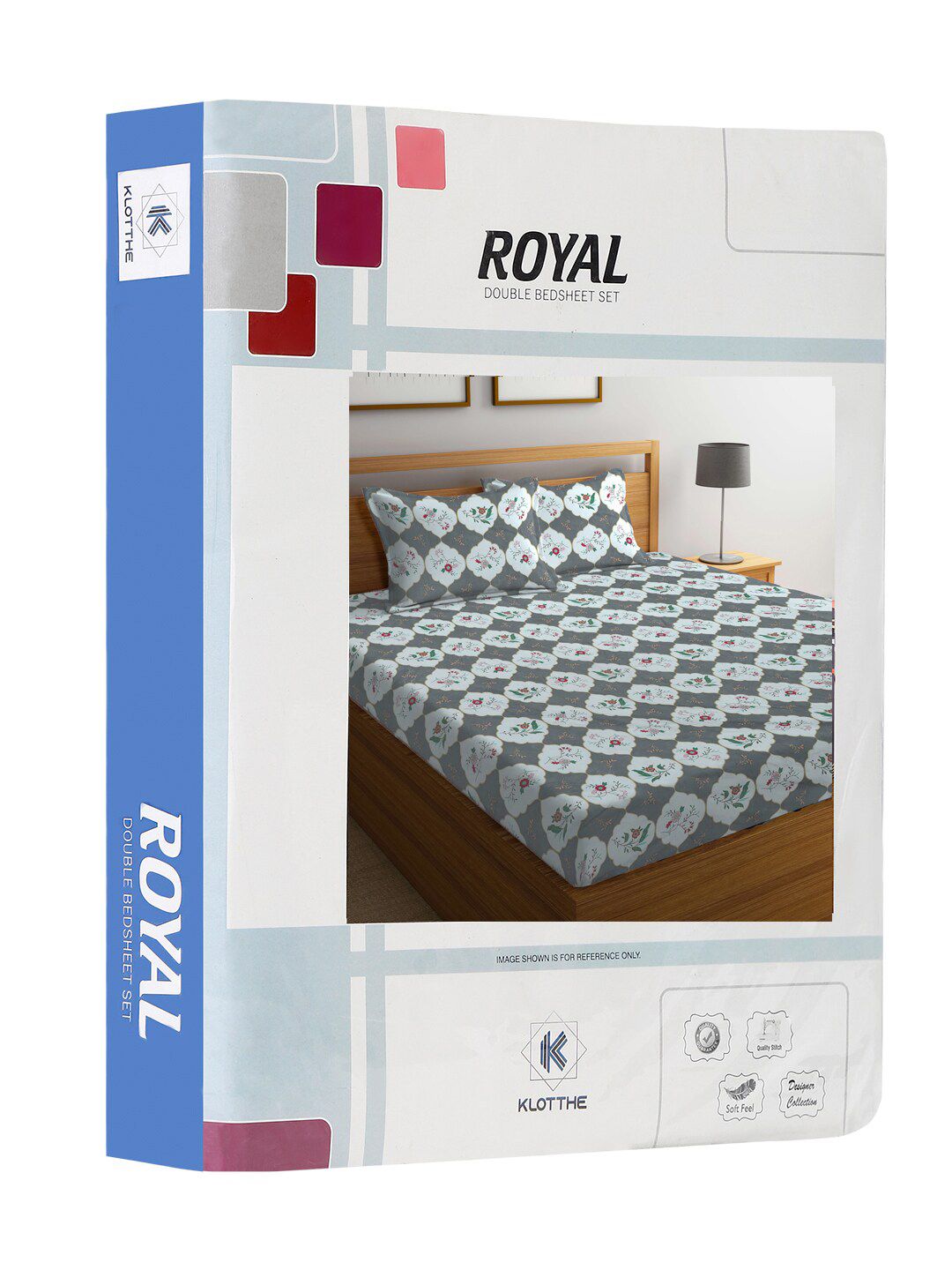 KLOTTHE Grey & White Floral 300 TC Super King Bedsheet with 2 Pillow Covers