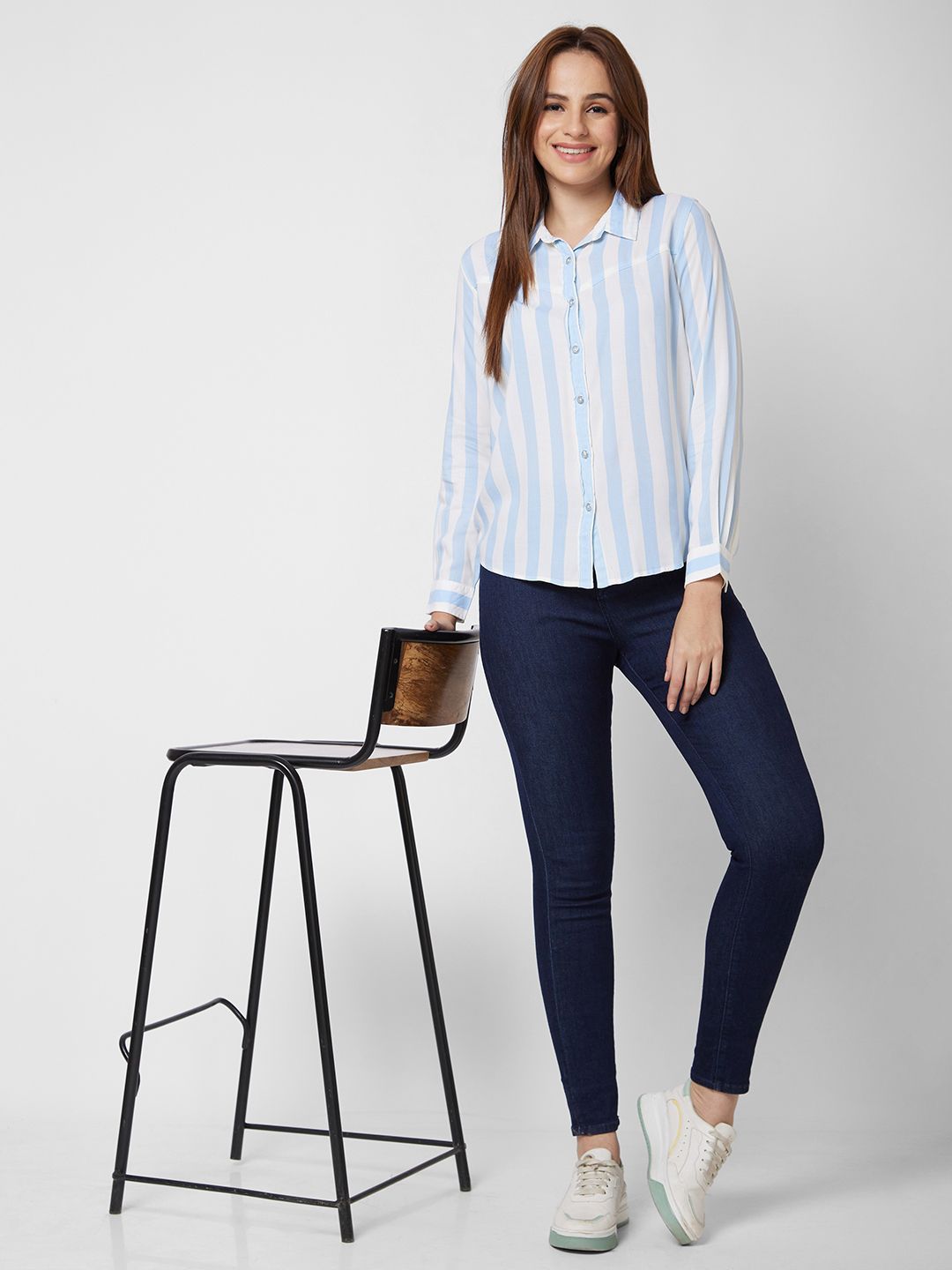 SPYKAR Women Blue Striped Shirt