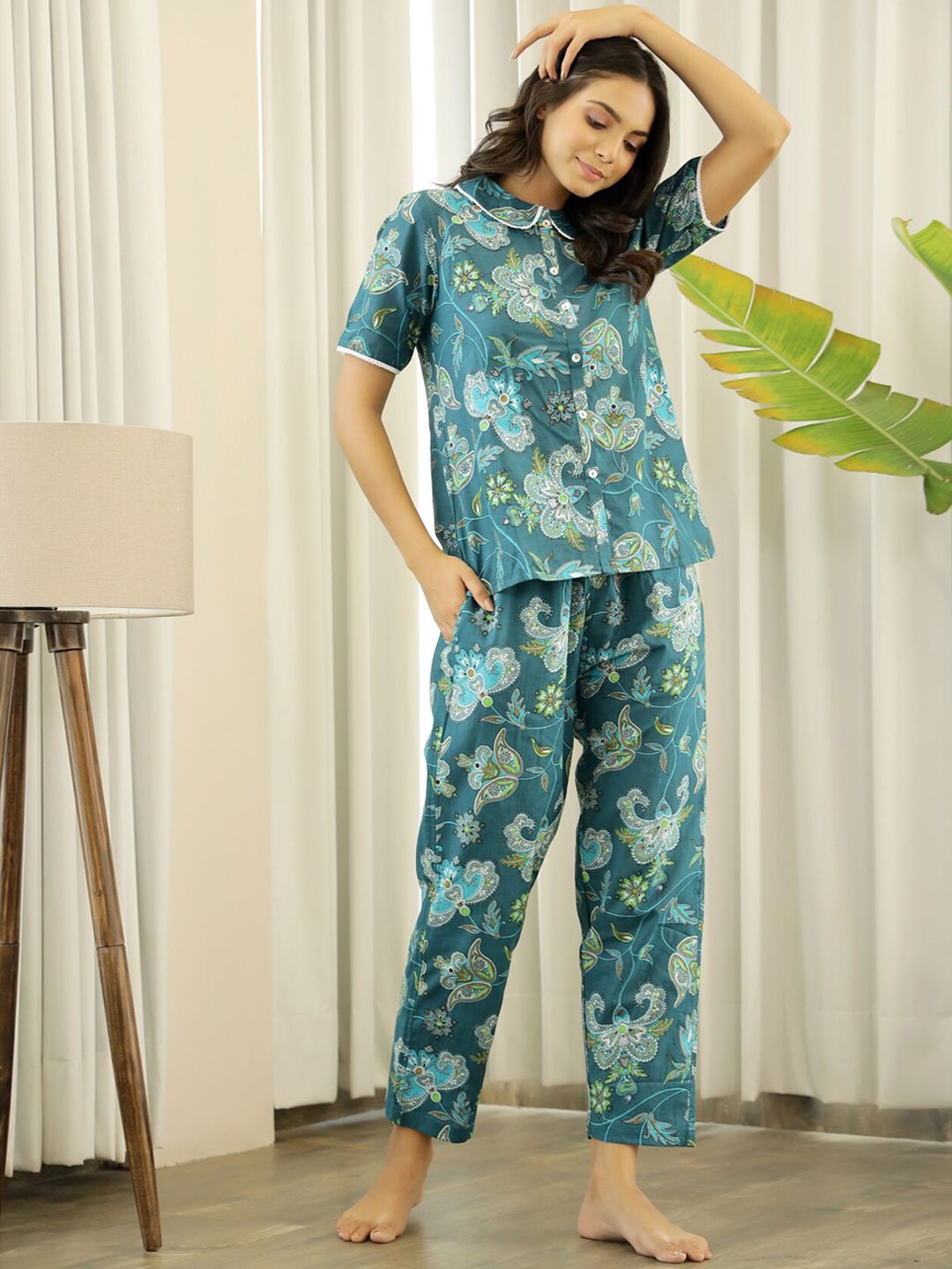 SANSKRUTIHOMES Women Printed Cotton Night suit