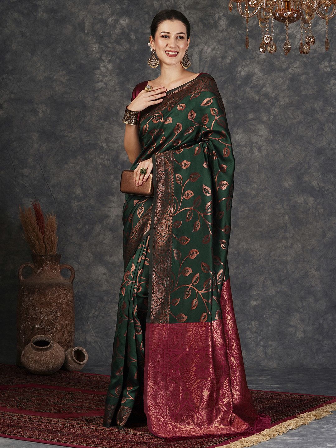 KALINI Woven Design Zari Silk Blend Banarasi Saree