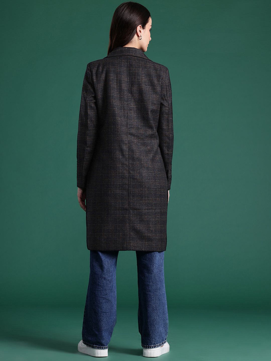 DressBerry Checked Single-Breasted Longline Overcoat