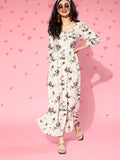 Berrylush Beige & Pink Floral Maxi Dress