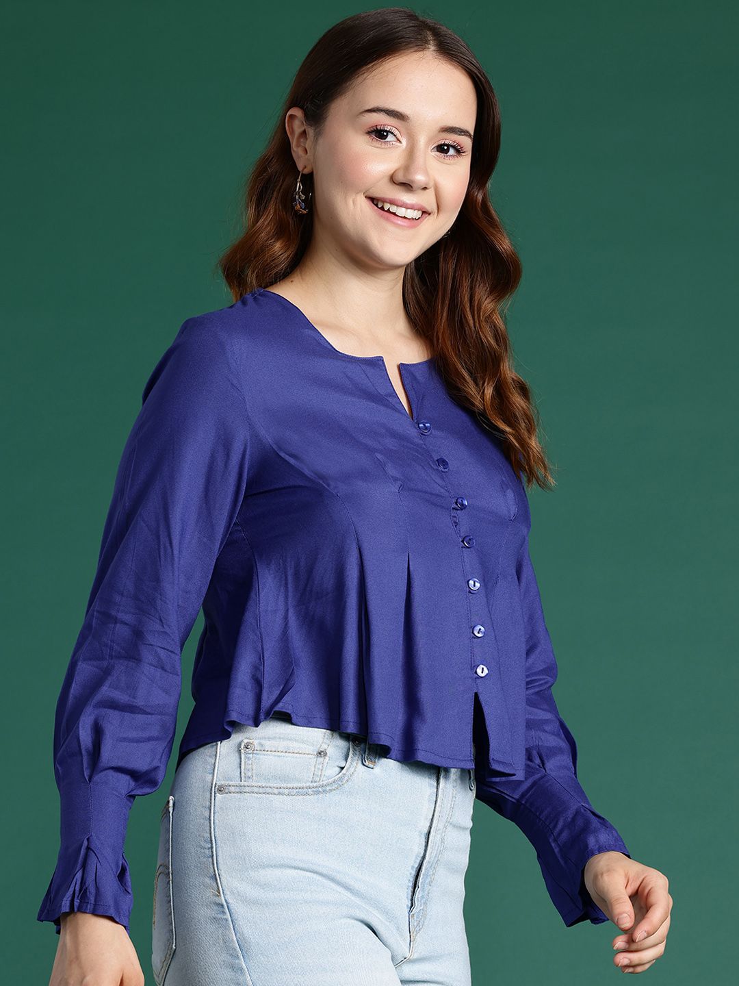 DressBerry Puff Sleeves Pleated Shirt Style Top