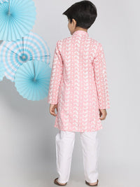 VASTRAMAY Boys Pink Embroidered Regular Kurta with Pyjamas